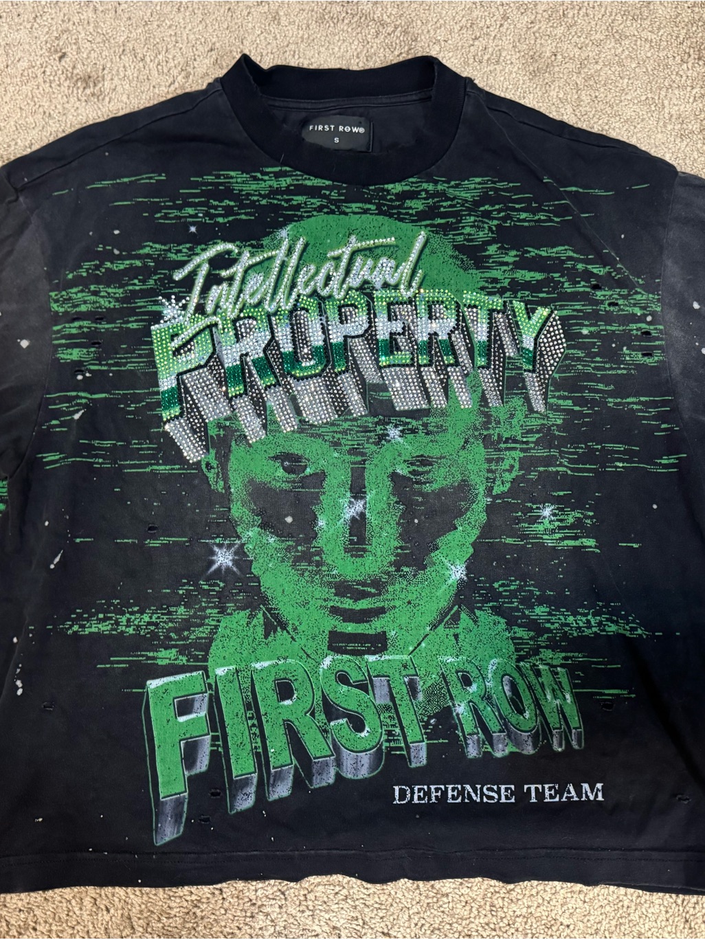Black Graphic Tee With Green Print